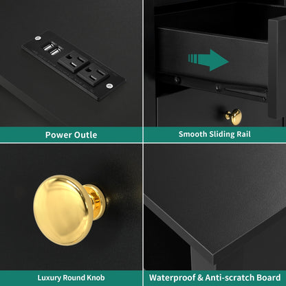 Ensemble de 2 tables de chevet avec station de charge, table d'appoint avec 2 tiroirs, ports et prises USB, table de chevet