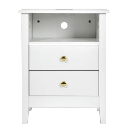 Ensemble de 2 tables de chevet avec station de charge, table d'appoint avec 2 tiroirs, ports et prises USB, table de chevet