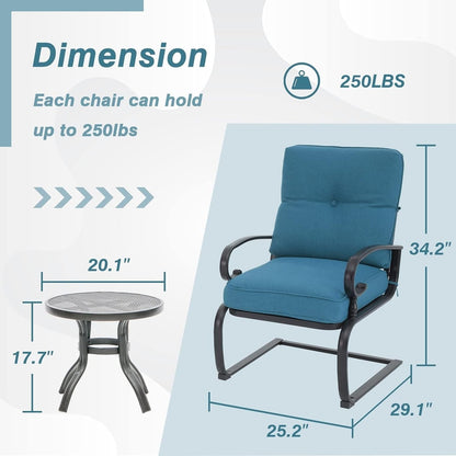 Ensemble de bistrot d'extérieur 3 pièces Nista avec coussins et table basse, à ressorts en C, par Havenside Home