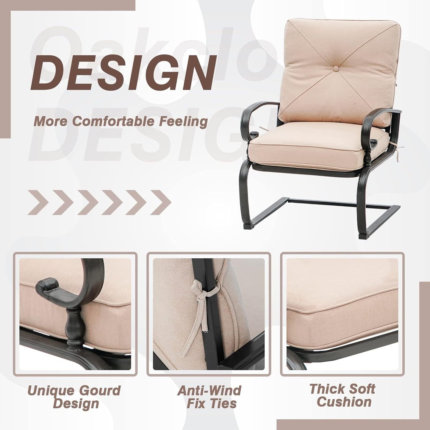 Ensemble de bistrot d'extérieur 3 pièces Nista avec coussins et table basse, à ressorts en C, par Havenside Home