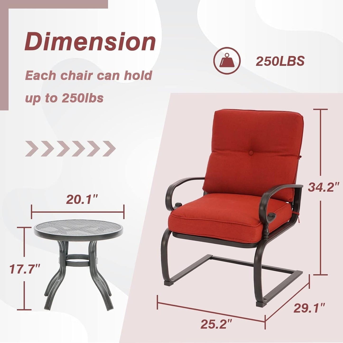 Ensemble de bistrot d'extérieur 3 pièces Nista avec coussins et table basse, à ressorts en C, par Havenside Home