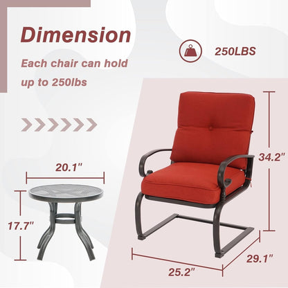 Ensemble de bistrot d'extérieur 3 pièces Nista avec coussins et table basse, à ressorts en C, par Havenside Home