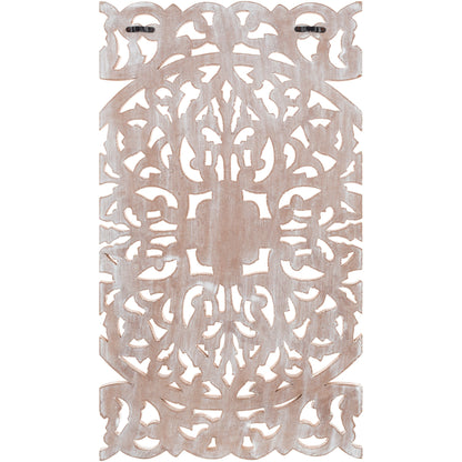 Décoration murale à 3 panneaux en bois naturel sculpté à la main, motif floral Norma, 48 x 28 pouces