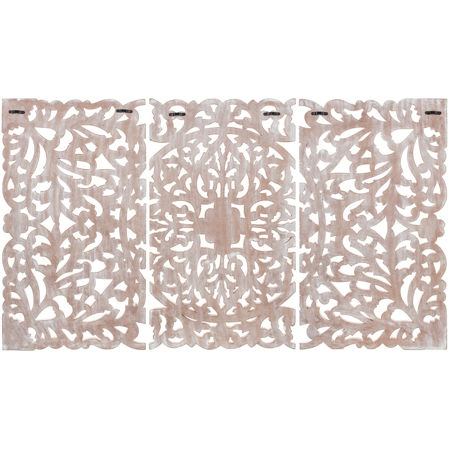 Décoration murale à 3 panneaux en bois naturel sculpté à la main, motif floral Norma, 48 x 28 pouces