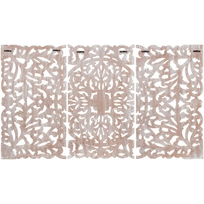 Décoration murale à 3 panneaux en bois naturel sculpté à la main, motif floral Norma, 48 x 28 pouces