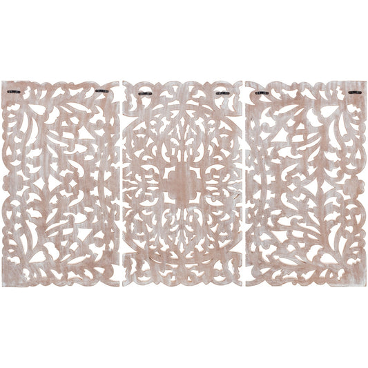 Décoration murale à 3 panneaux en bois naturel sculpté à la main, motif floral Norma, 48 x 28 pouces