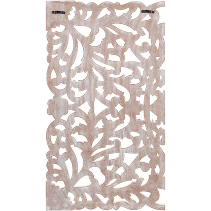 Décoration murale à 3 panneaux en bois naturel sculpté à la main, motif floral Norma, 48 x 28 pouces