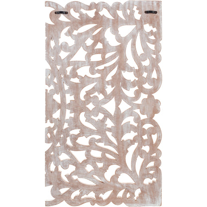 Décoration murale à 3 panneaux en bois naturel sculpté à la main, motif floral Norma, 48 x 28 pouces