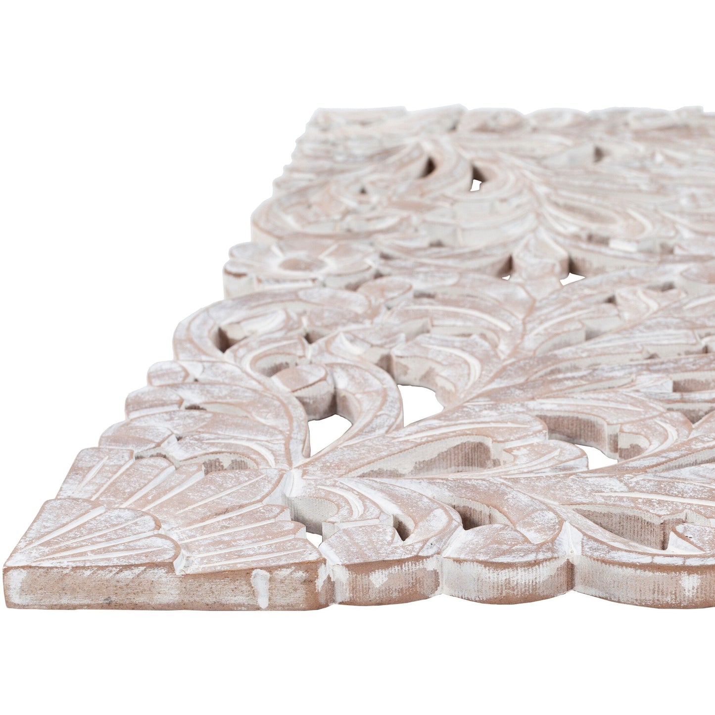 Décoration murale à 3 panneaux en bois naturel sculpté à la main, motif floral Norma, 48 x 28 pouces