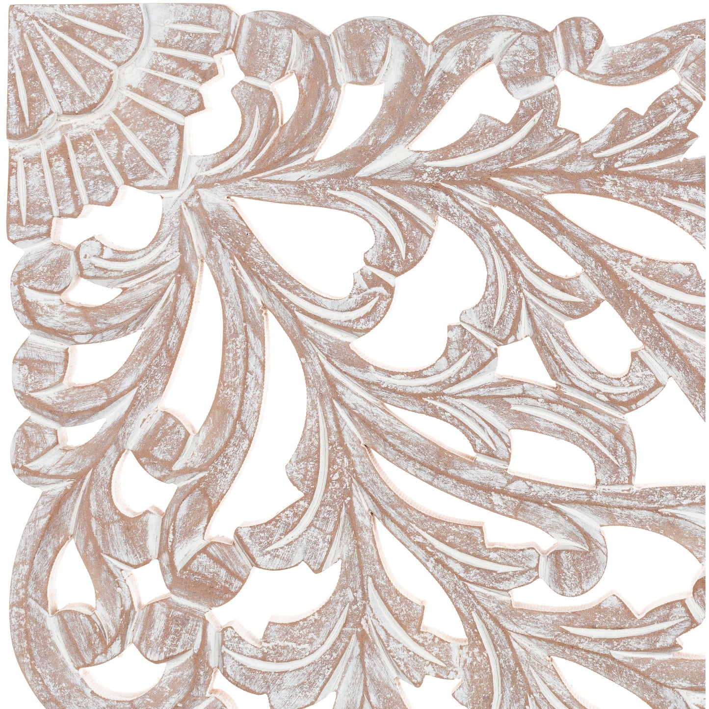 Décoration murale à 3 panneaux en bois naturel sculpté à la main, motif floral Norma, 48 x 28 pouces