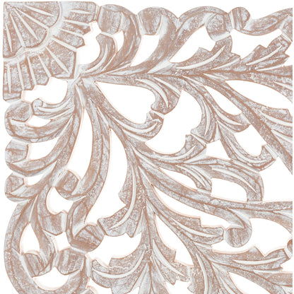 Décoration murale à 3 panneaux en bois naturel sculpté à la main, motif floral Norma, 48 x 28 pouces