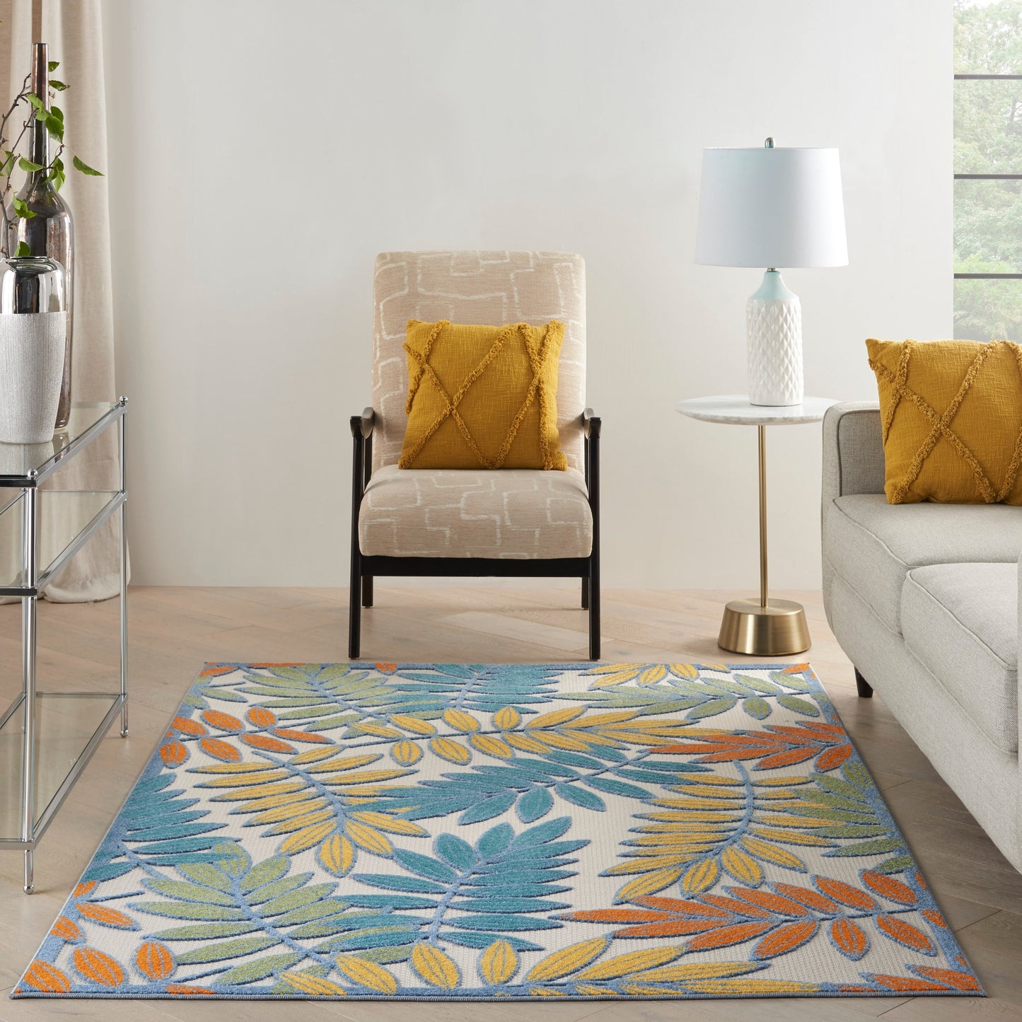 Tapis d'intérieur/extérieur Nourison Aloha à motif de feuilles vibrantes