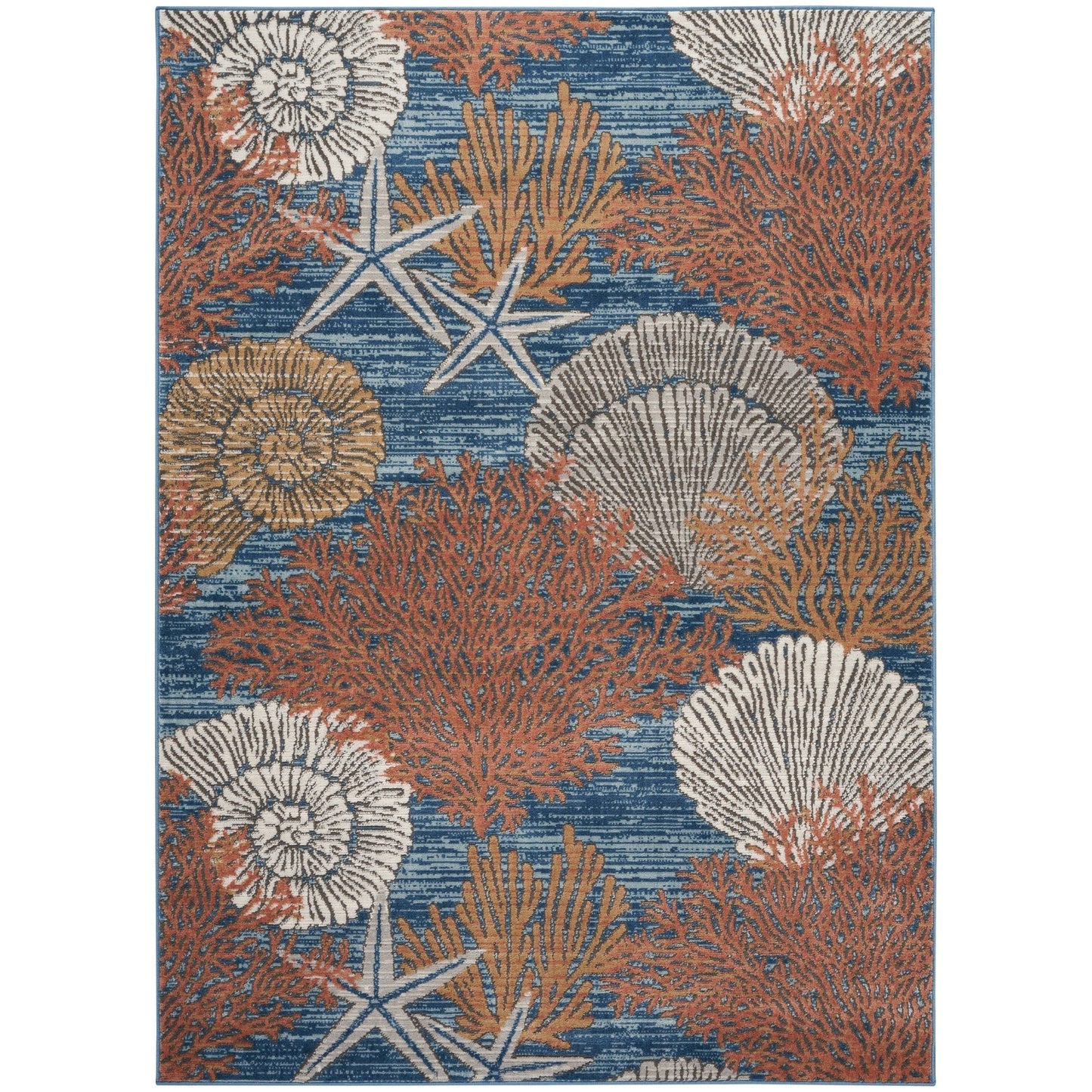 Tapis Nourison Pompéi, motif coquillages et coraux, idéal pour la plage côtière