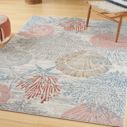 Tapis Nourison Pompéi, motif coquillages et coraux, idéal pour la plage côtière