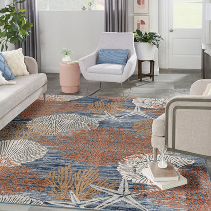 Tapis Nourison Pompéi, motif coquillages et coraux, idéal pour la plage côtière