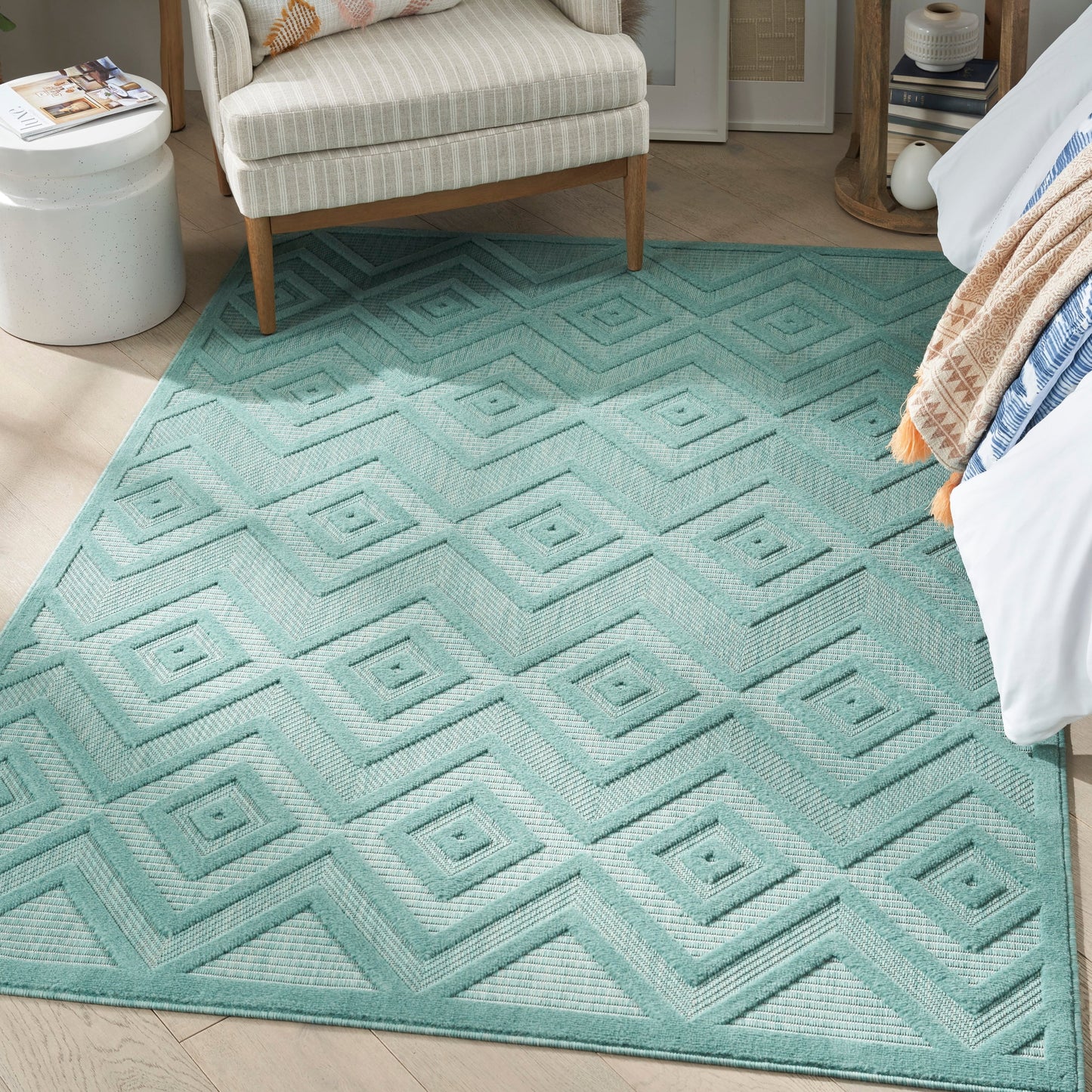 Tapis Nourison polyvalent pour intérieur/extérieur à tissage plat géométrique