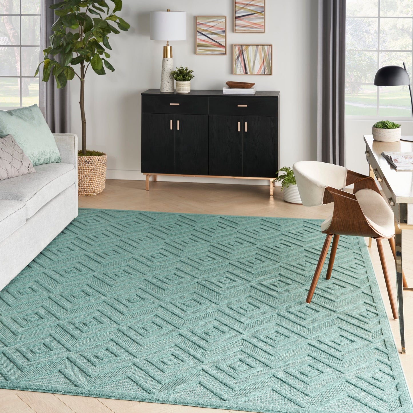 Tapis Nourison polyvalent pour intérieur/extérieur à tissage plat géométrique