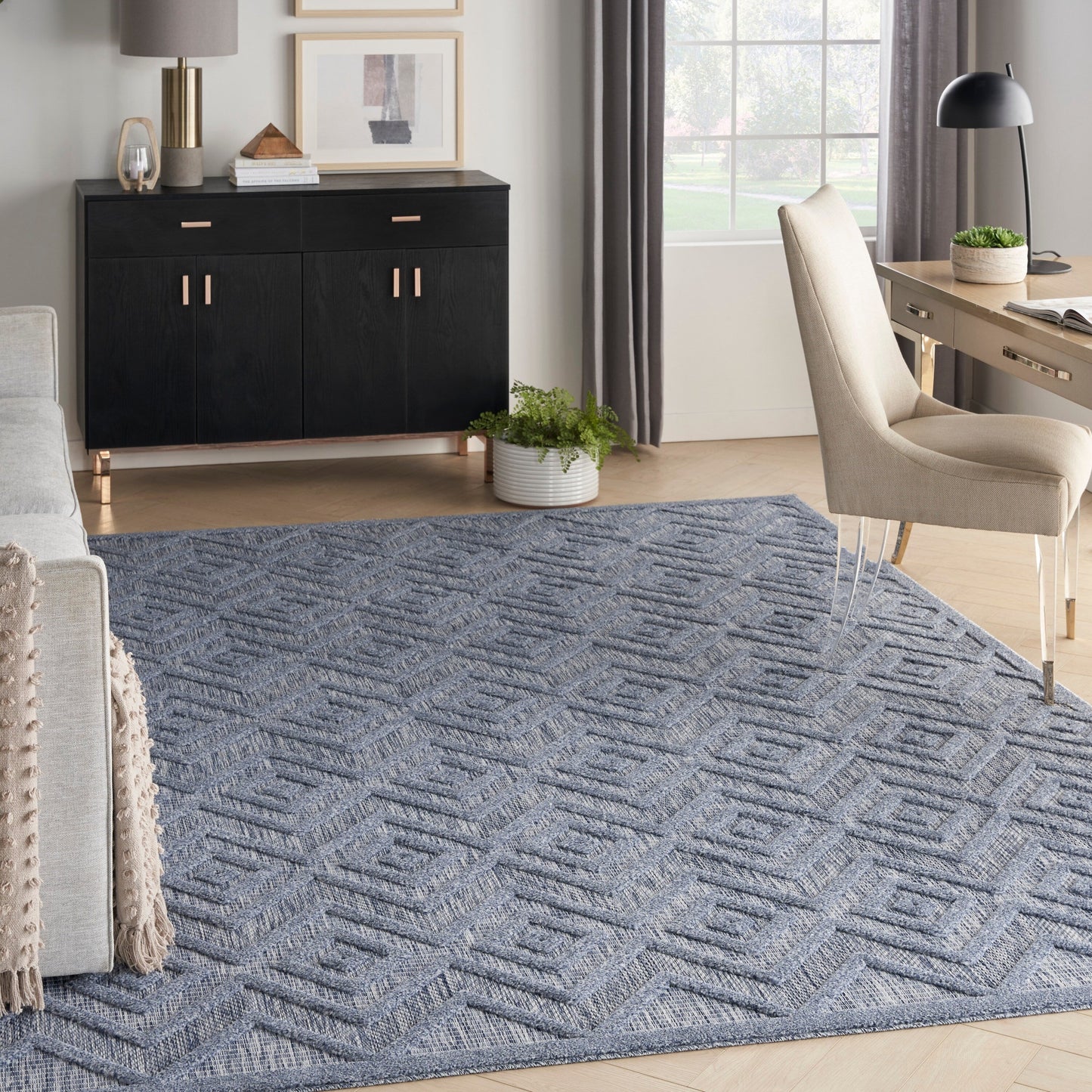 Tapis Nourison polyvalent pour intérieur/extérieur à tissage plat géométrique