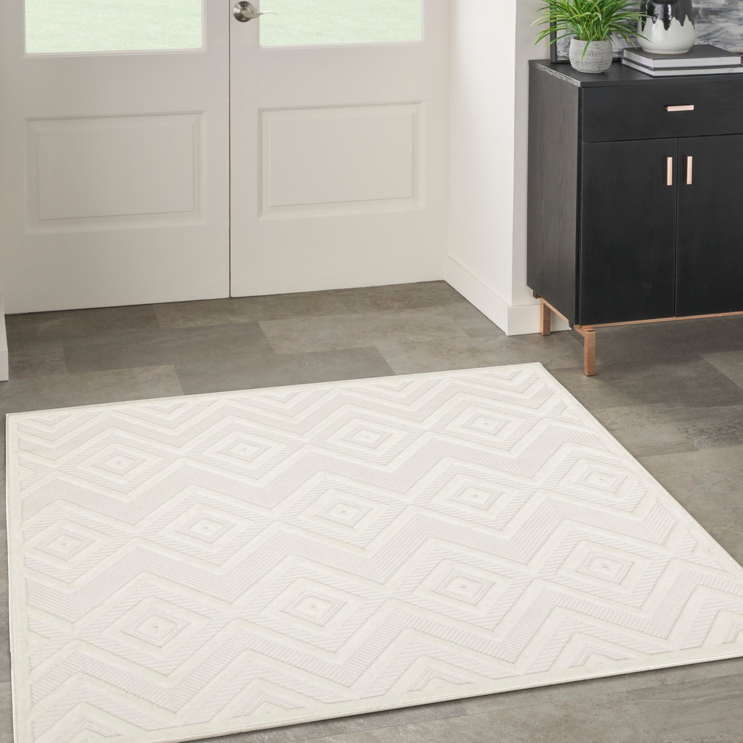 Tapis Nourison polyvalent pour intérieur/extérieur à tissage plat géométrique