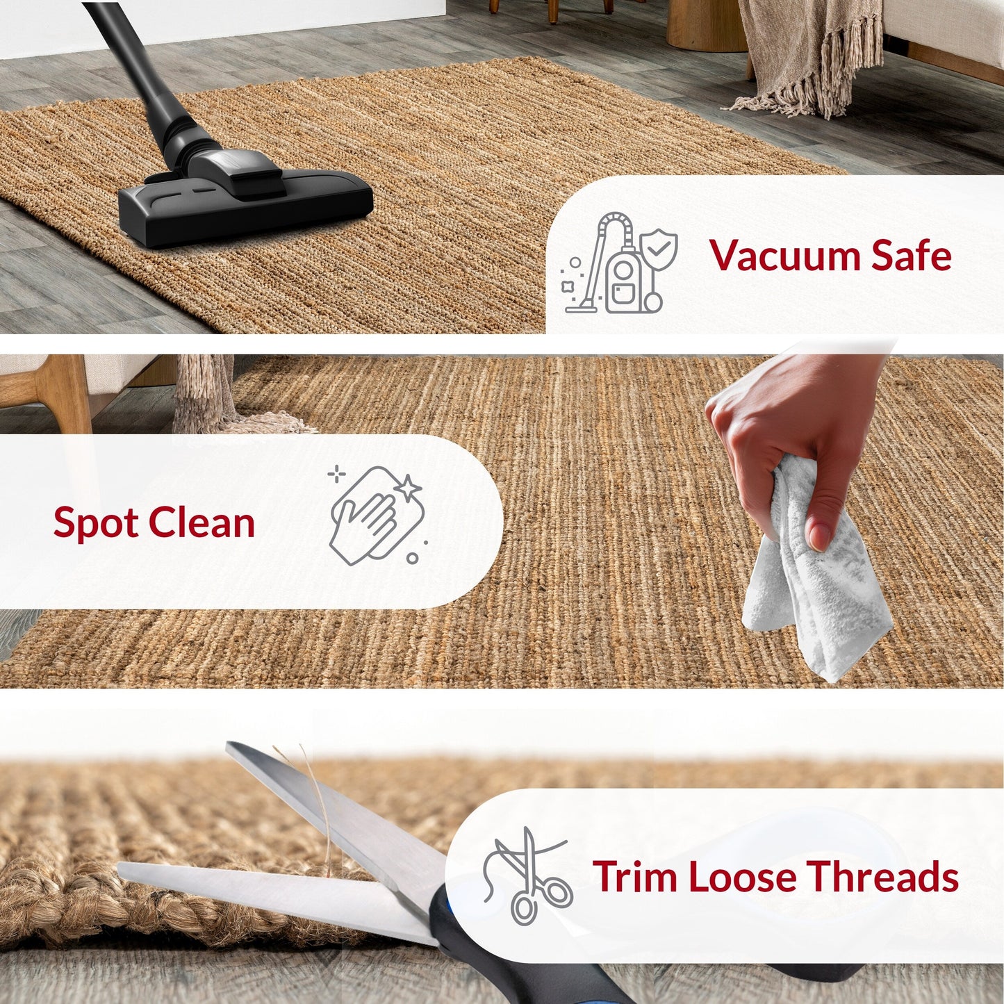 Tapis de ferme en jute uni Nuloom Ashli