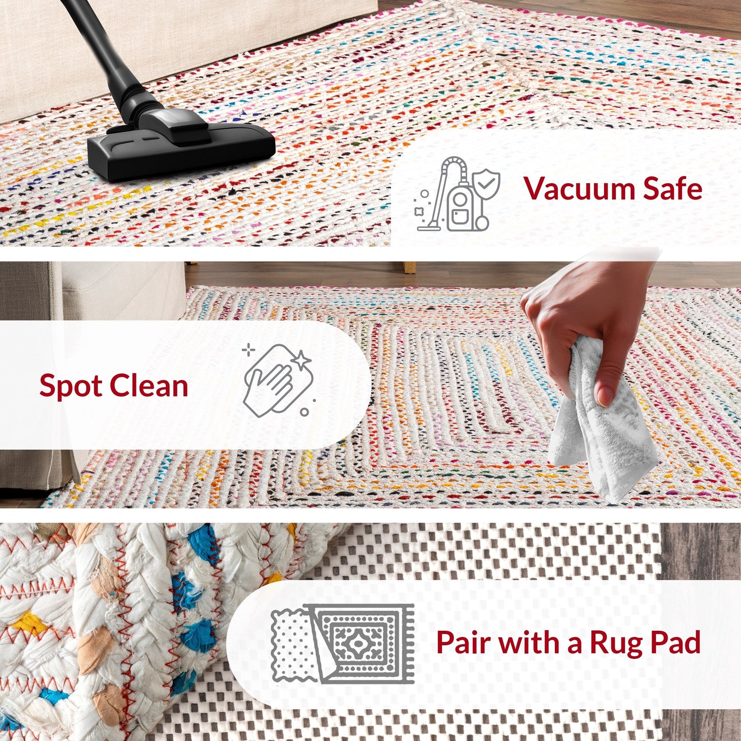 Tapis de sol bohème tressé à la main Nuloom Tammara