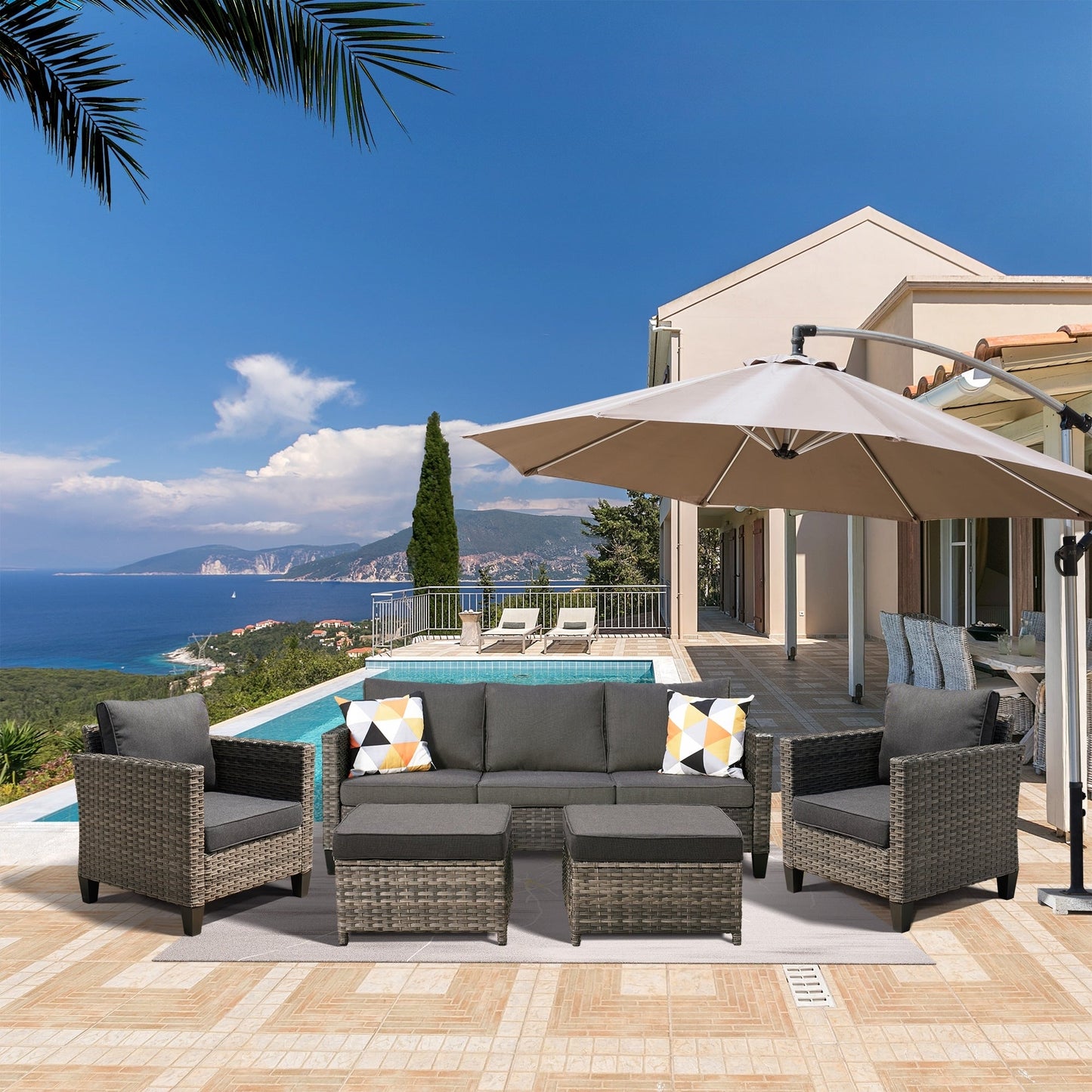 Ensemble de 5 sièges de jardin en osier à dossier haut OVIOS