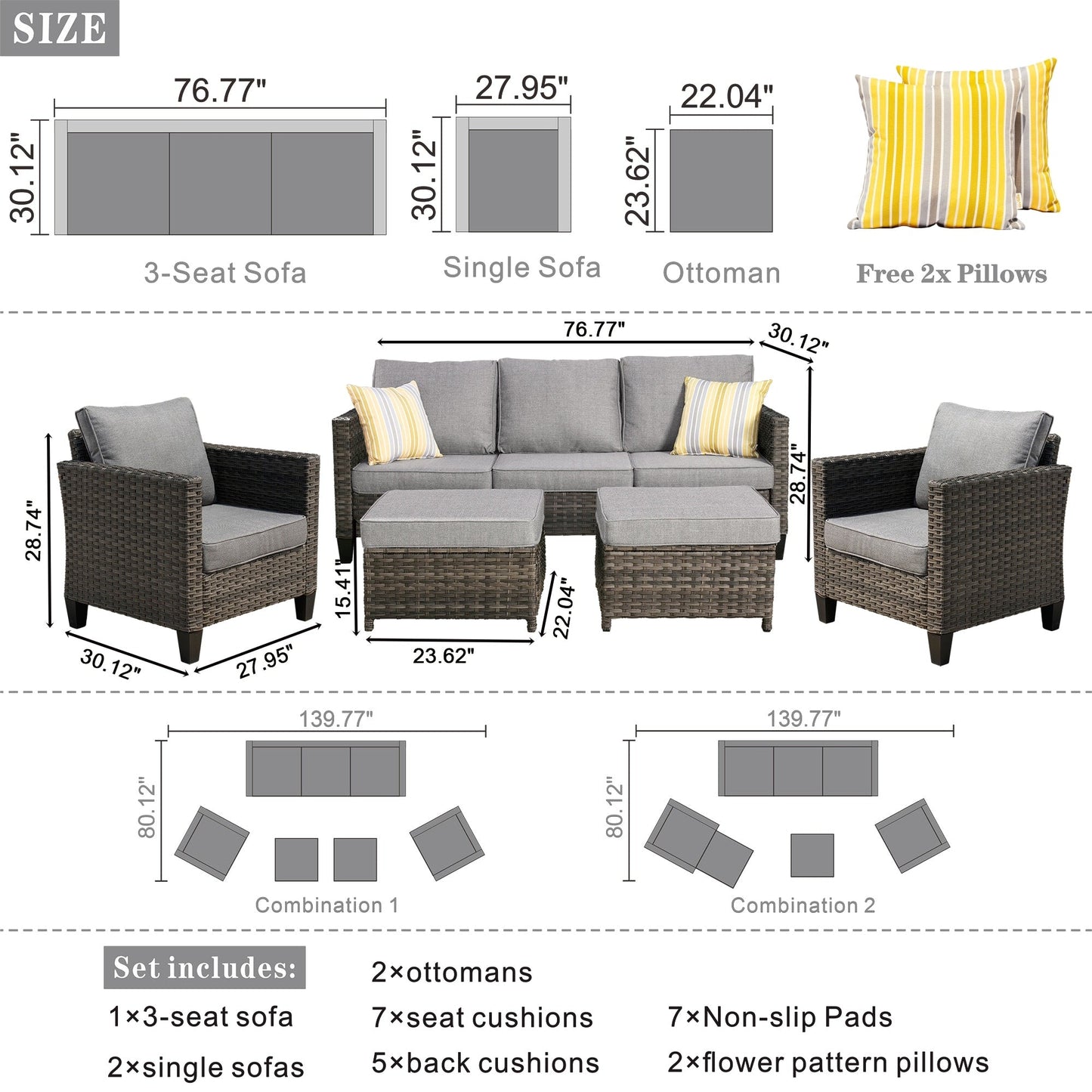 Ensemble de 5 sièges de jardin en osier à dossier haut OVIOS