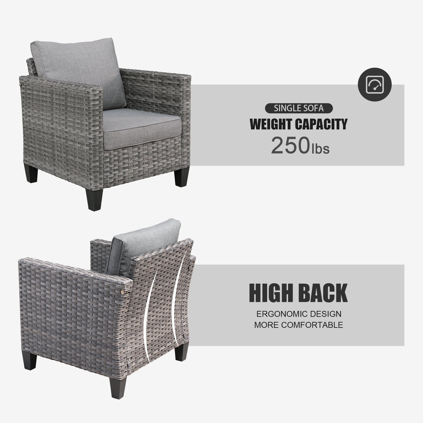 Ensemble de 5 sièges de jardin en osier à dossier haut OVIOS