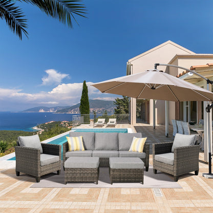 Ensemble de 5 sièges de jardin en osier à dossier haut OVIOS