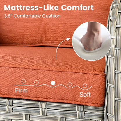 Ensemble de 9 chaises pivotantes d'extérieur en osier OVIOS avec table à feu