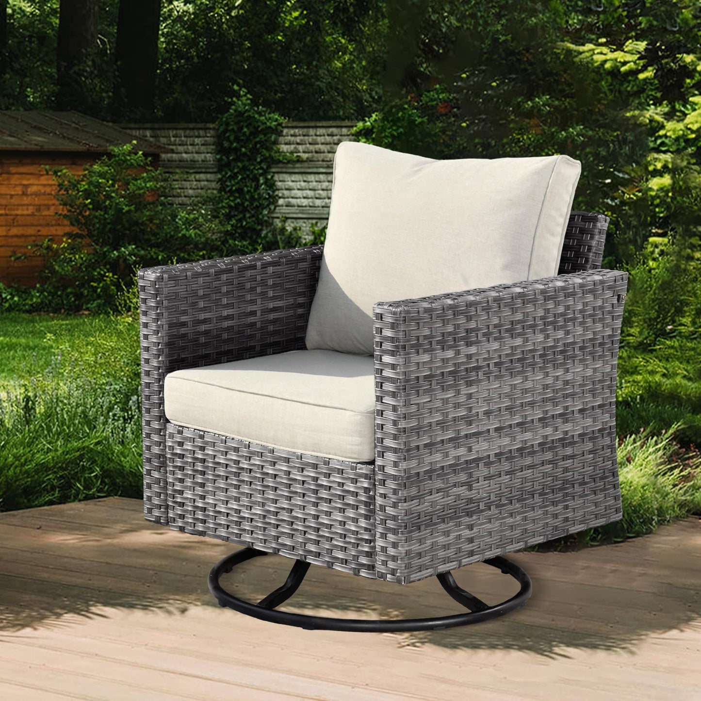 Ensemble de salon sectionnel OVIOS en osier à siège profond, 11 pièces, chaises pivotantes, foyer