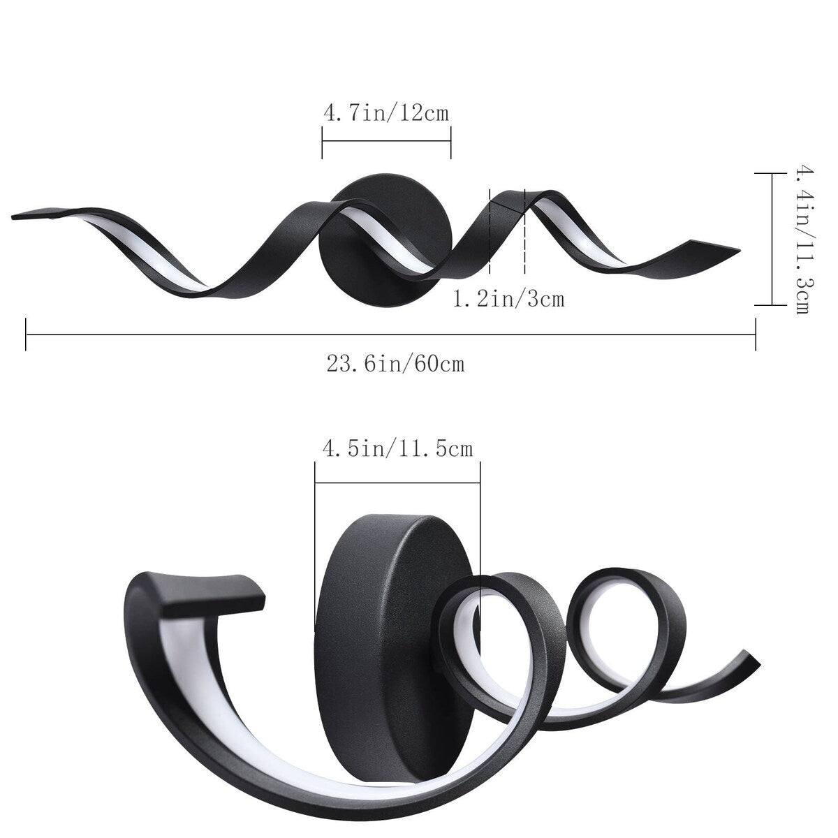 Applique murale à LED pour salle de bain, design spirale moderne, intensité variable