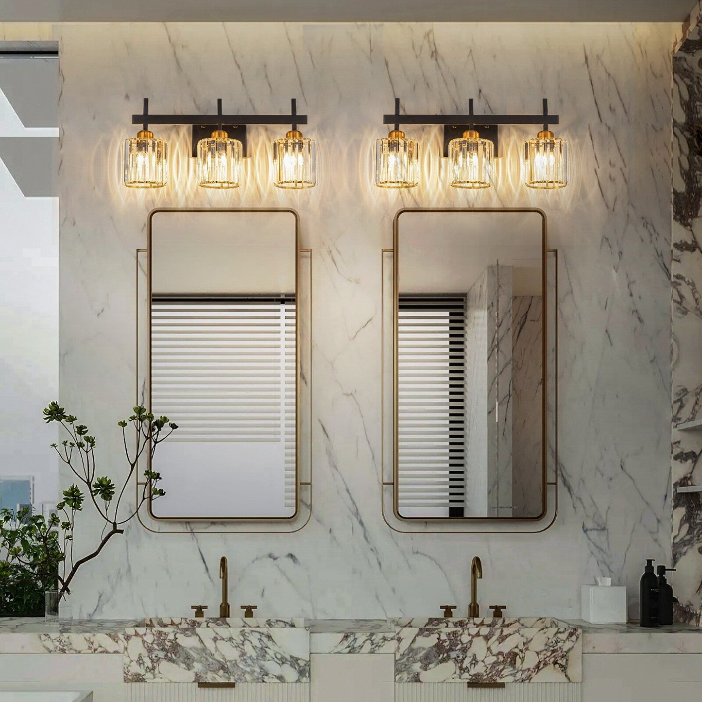 Luminaires de salle de bain modernes à 3, 4 ou 5 lumières en cristal à intensité variable, pour miroir