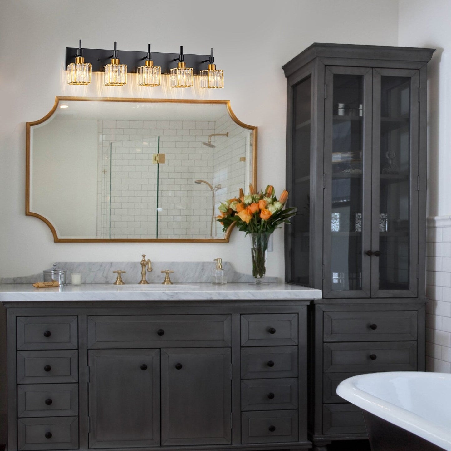 Luminaires de salle de bain Ora Modern en cristal à intensité variable sur miroir Glam Vanity Lights