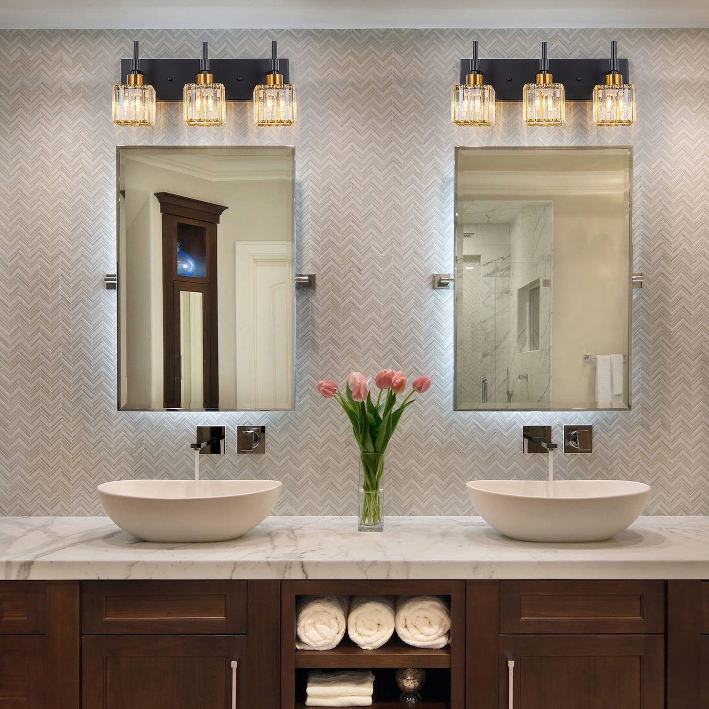 Luminaires de salle de bain Ora Modern en cristal à intensité variable sur miroir Glam Vanity Lights