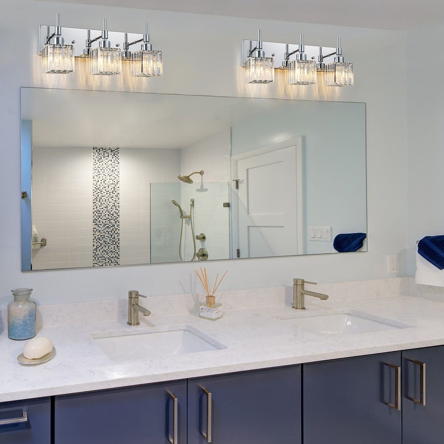 Luminaires de salle de bain Ora Modern en cristal à intensité variable sur miroir Glam Vanity Lights