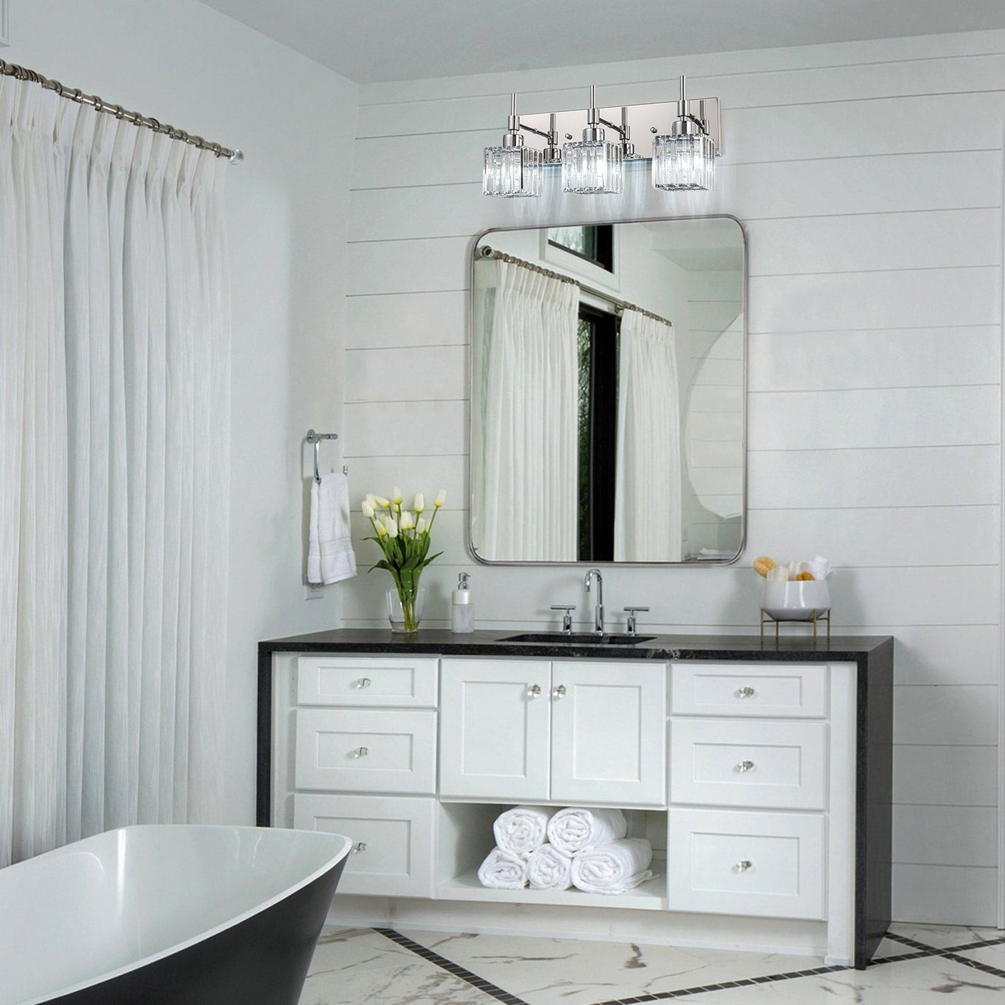 Luminaires de salle de bain Ora Modern en cristal à intensité variable sur miroir Glam Vanity Lights