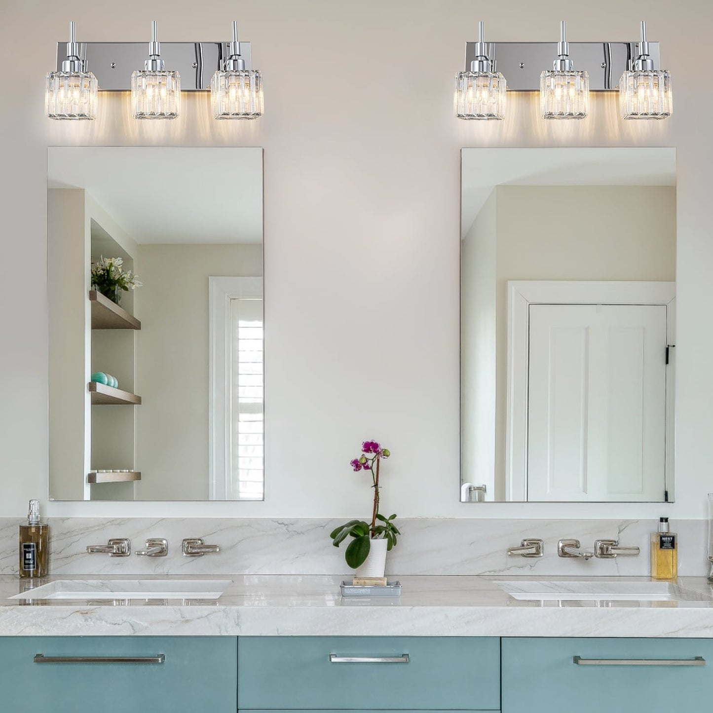 Luminaires de salle de bain Ora Modern en cristal à intensité variable sur miroir Glam Vanity Lights