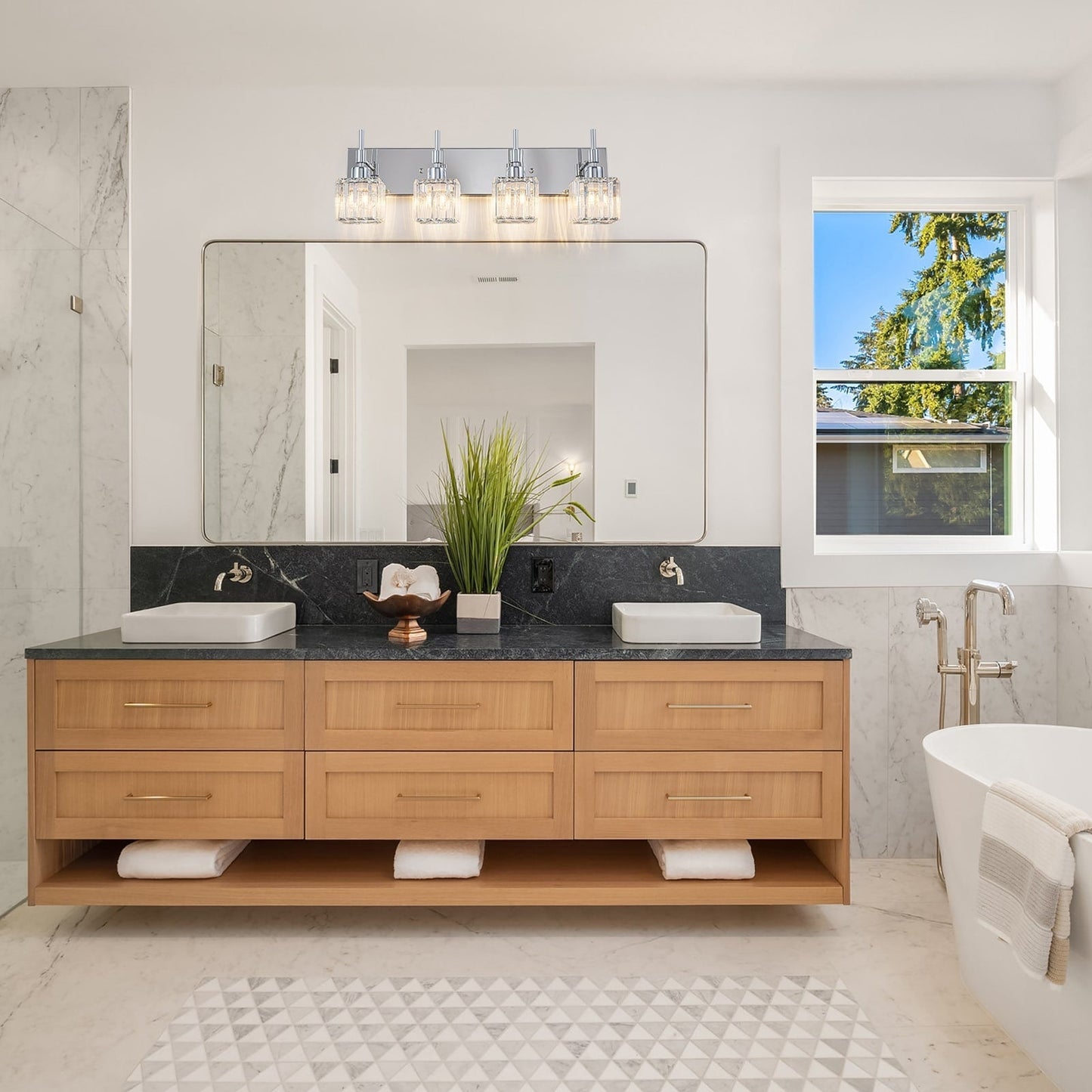 Luminaires de salle de bain Ora Modern en cristal à intensité variable sur miroir Glam Vanity Lights