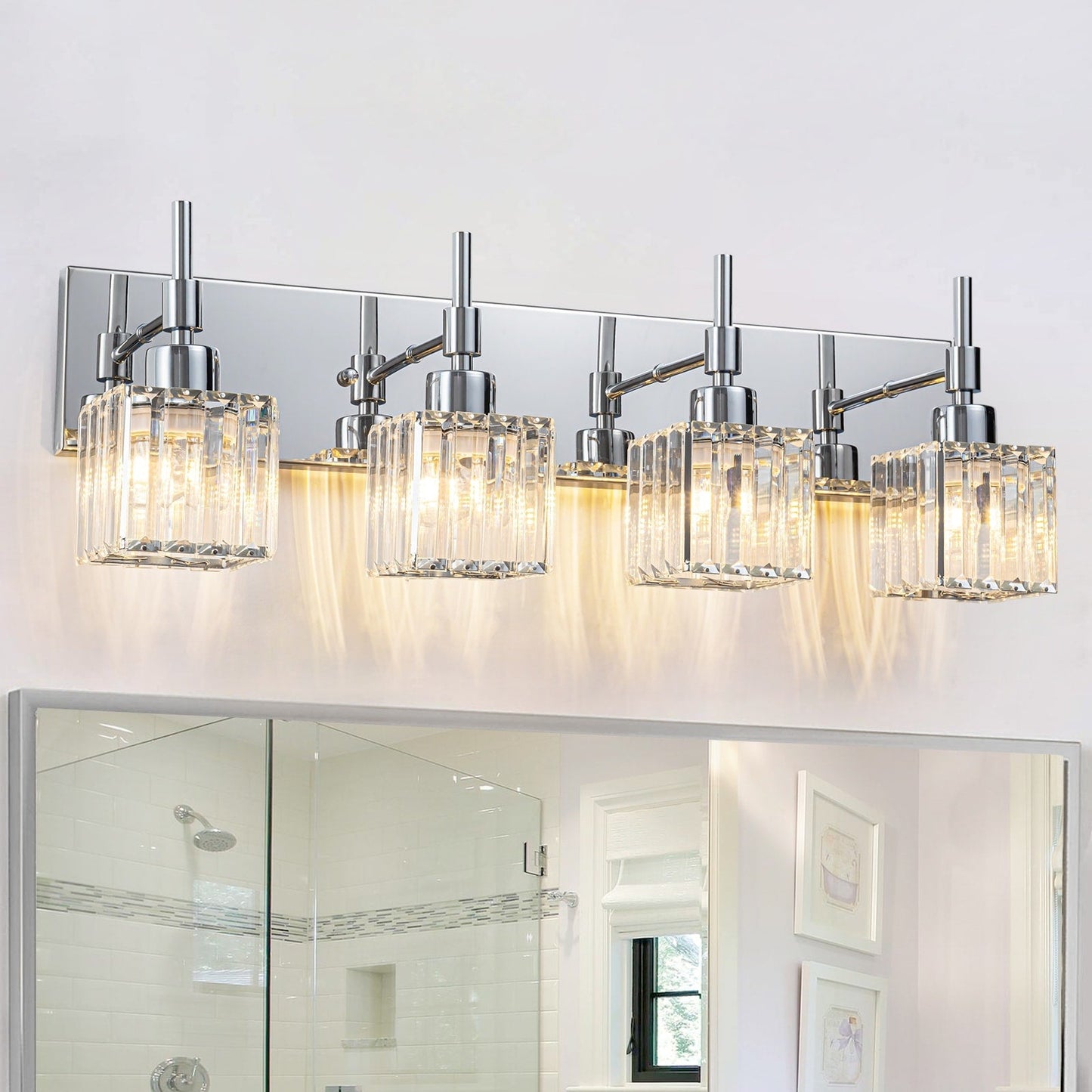 Luminaires de salle de bain Ora Modern en cristal à intensité variable sur miroir Glam Vanity Lights
