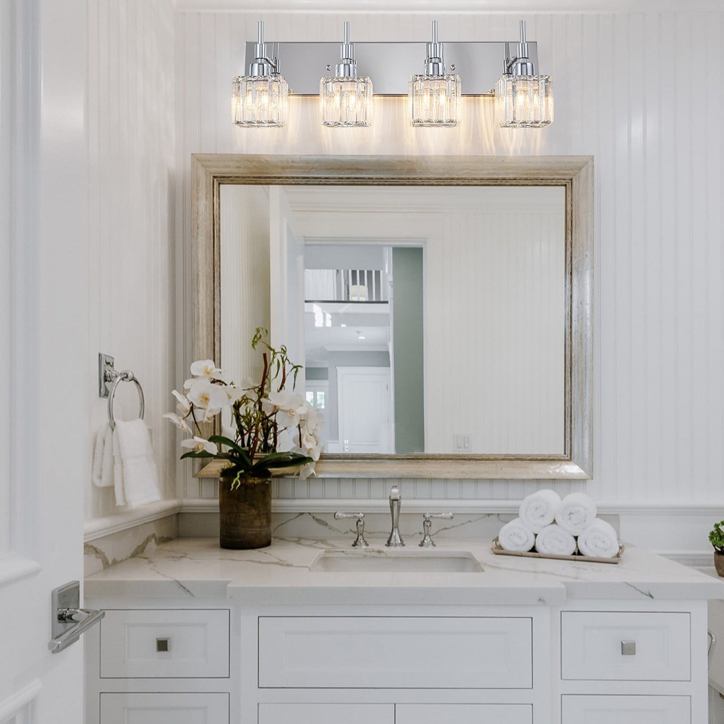 Luminaires de salle de bain Ora Modern en cristal à intensité variable sur miroir Glam Vanity Lights