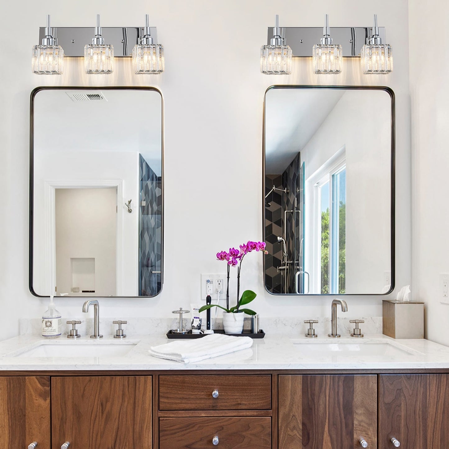 Luminaires de salle de bain Ora Modern en cristal à intensité variable sur miroir Glam Vanity Lights