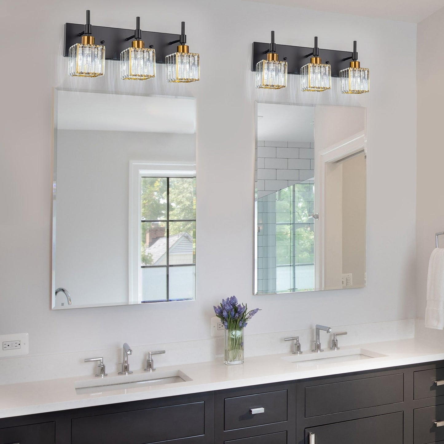 Luminaires de salle de bain Ora Modern en cristal à intensité variable sur miroir Glam Vanity Lights