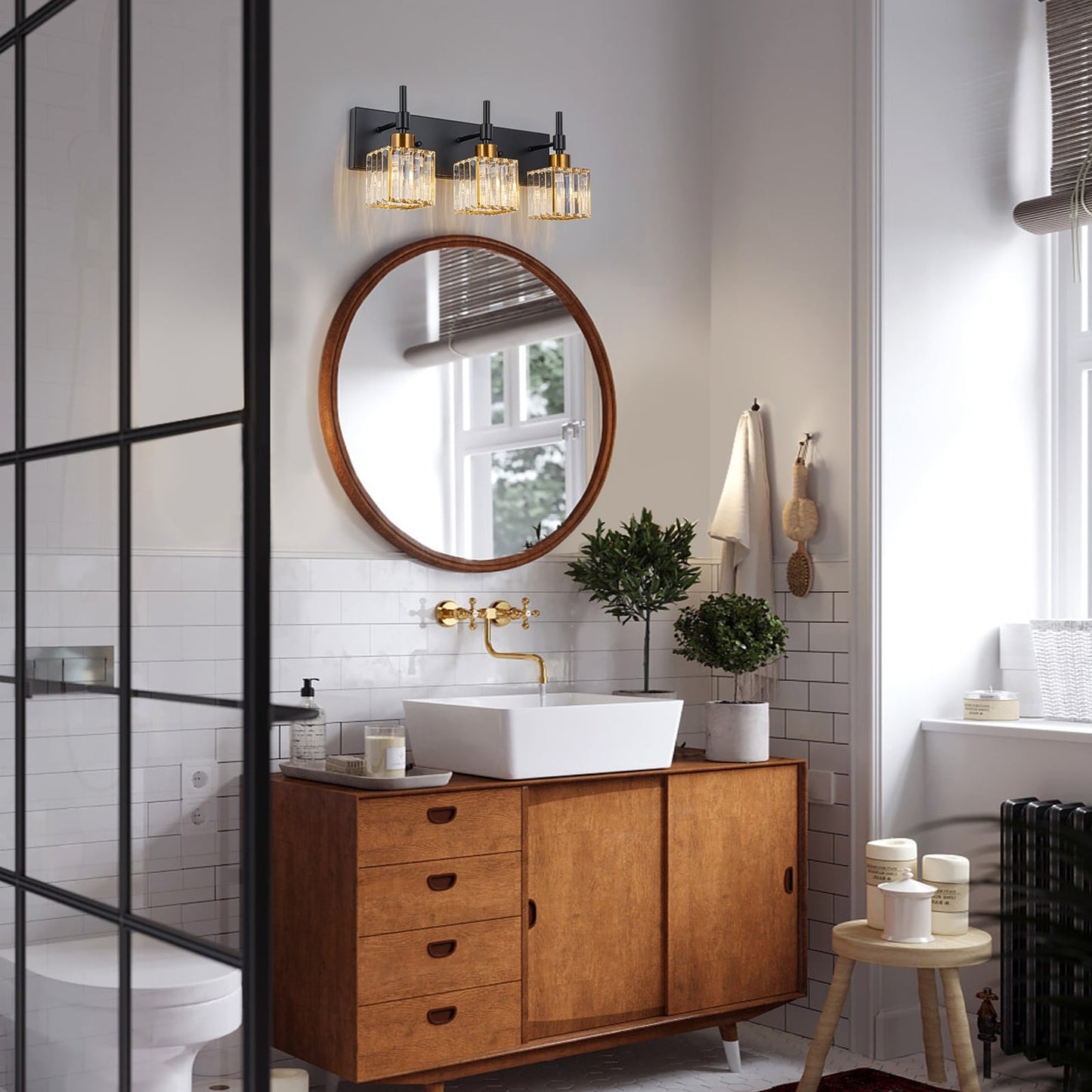 Luminaires de salle de bain Ora Modern en cristal à intensité variable sur miroir Glam Vanity Lights