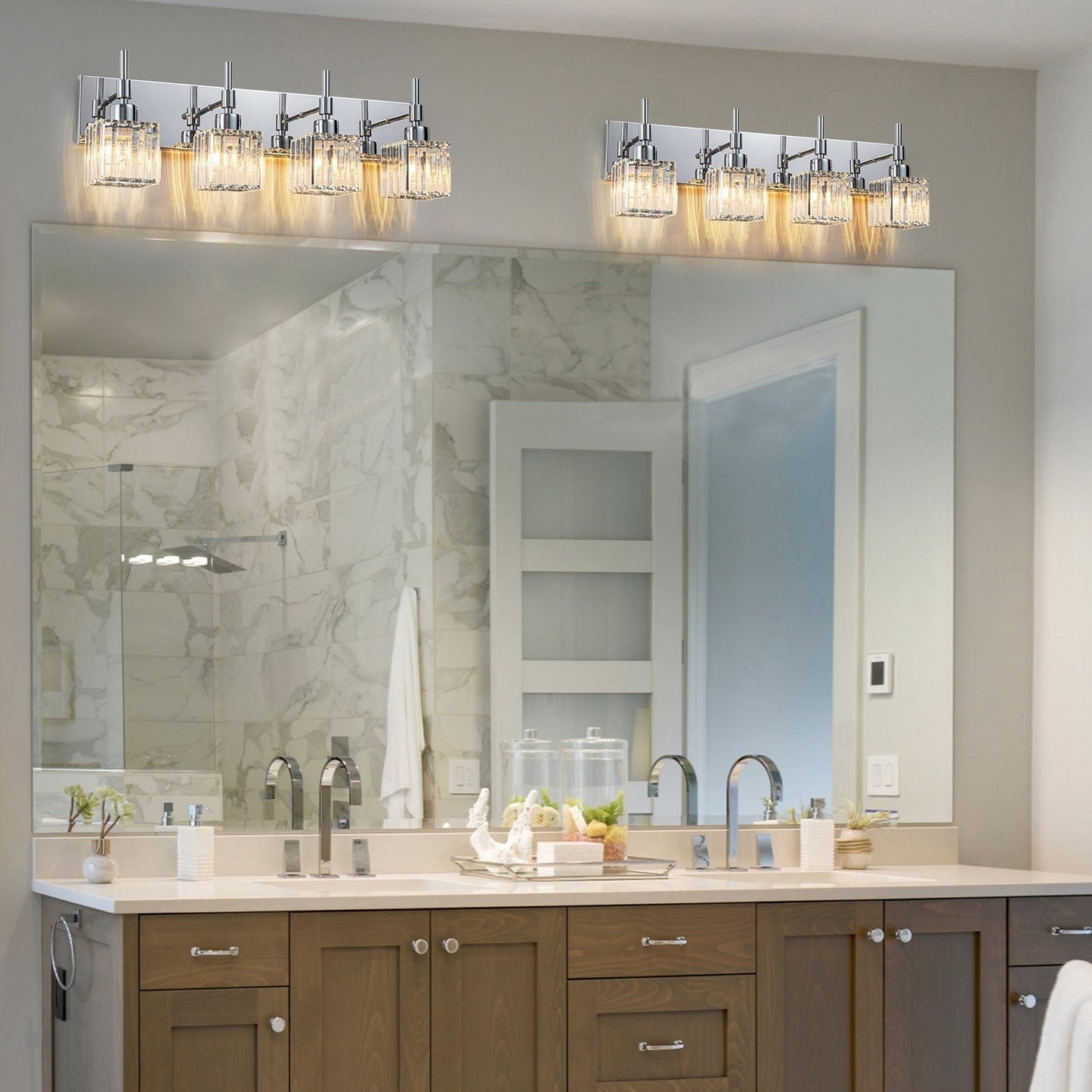 Luminaires de salle de bain Ora Modern en cristal à intensité variable sur miroir Glam Vanity Lights