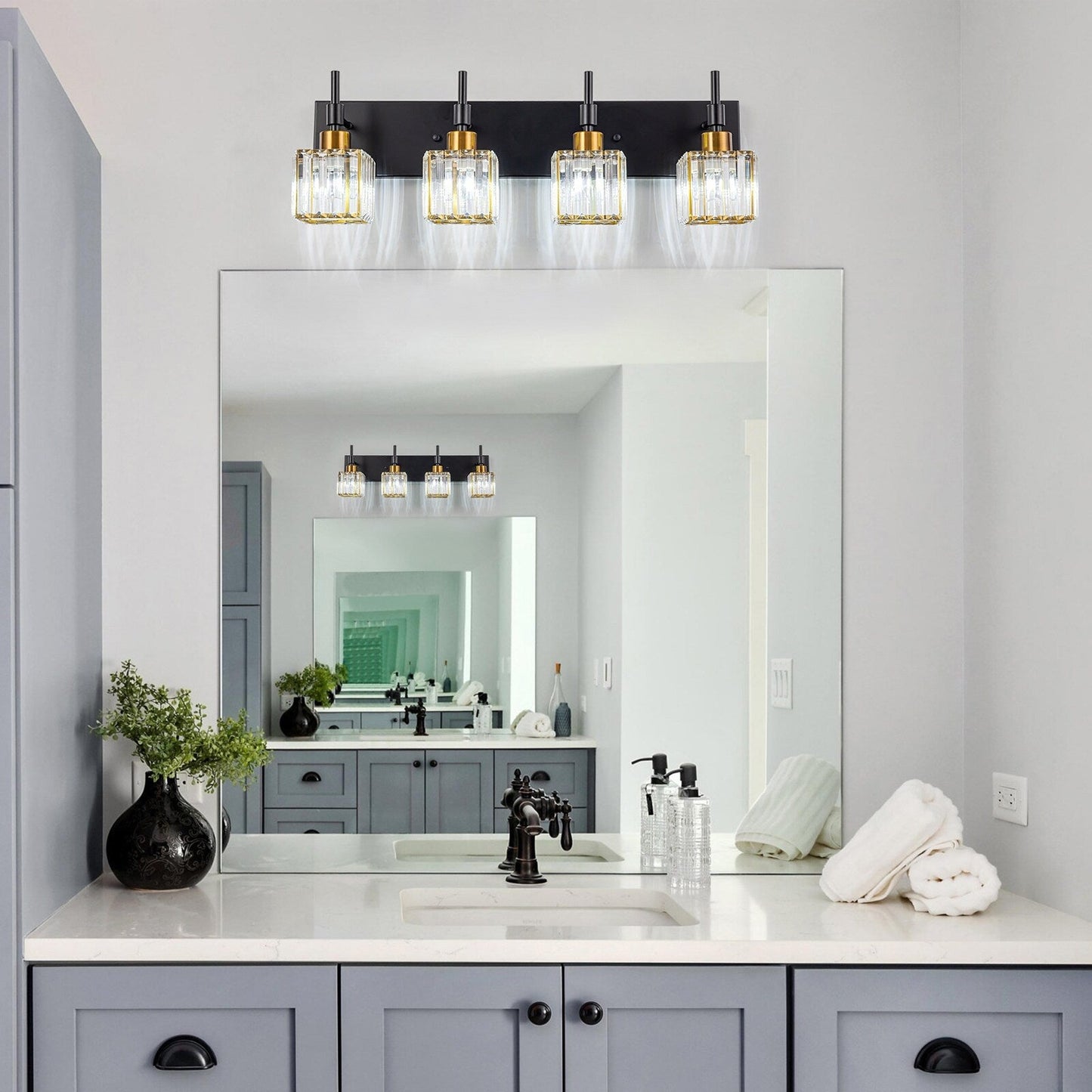 Luminaires de salle de bain Ora Modern en cristal à intensité variable sur miroir Glam Vanity Lights