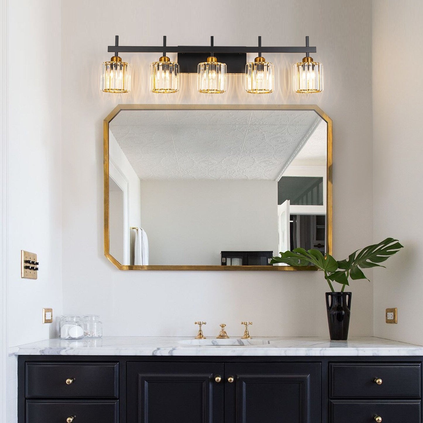 Luminaires de salle de bain modernes à 3, 4 ou 5 lumières en cristal à intensité variable, pour miroir