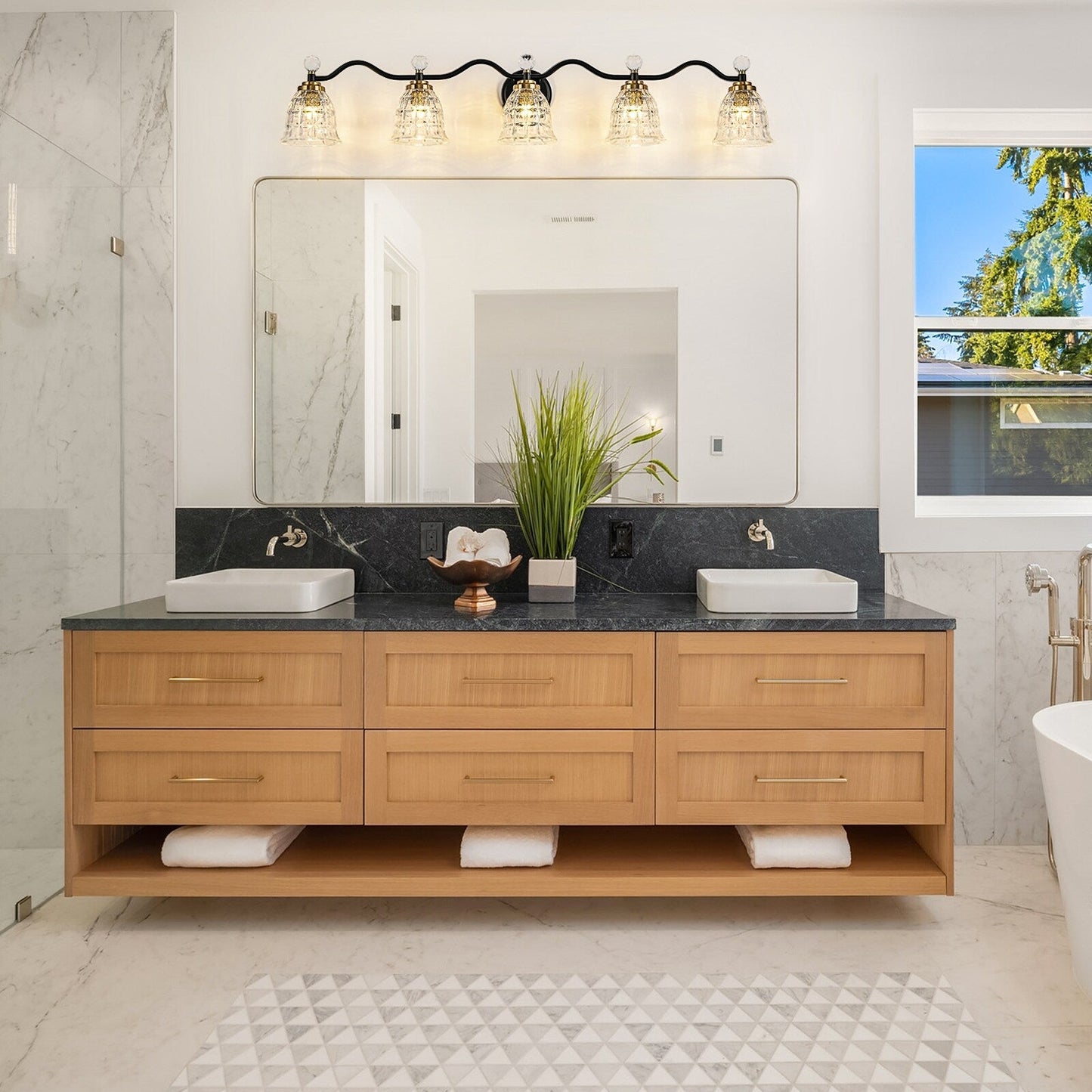 Luminaires de salle de bain modernes Ora à intensité variable, noir et or