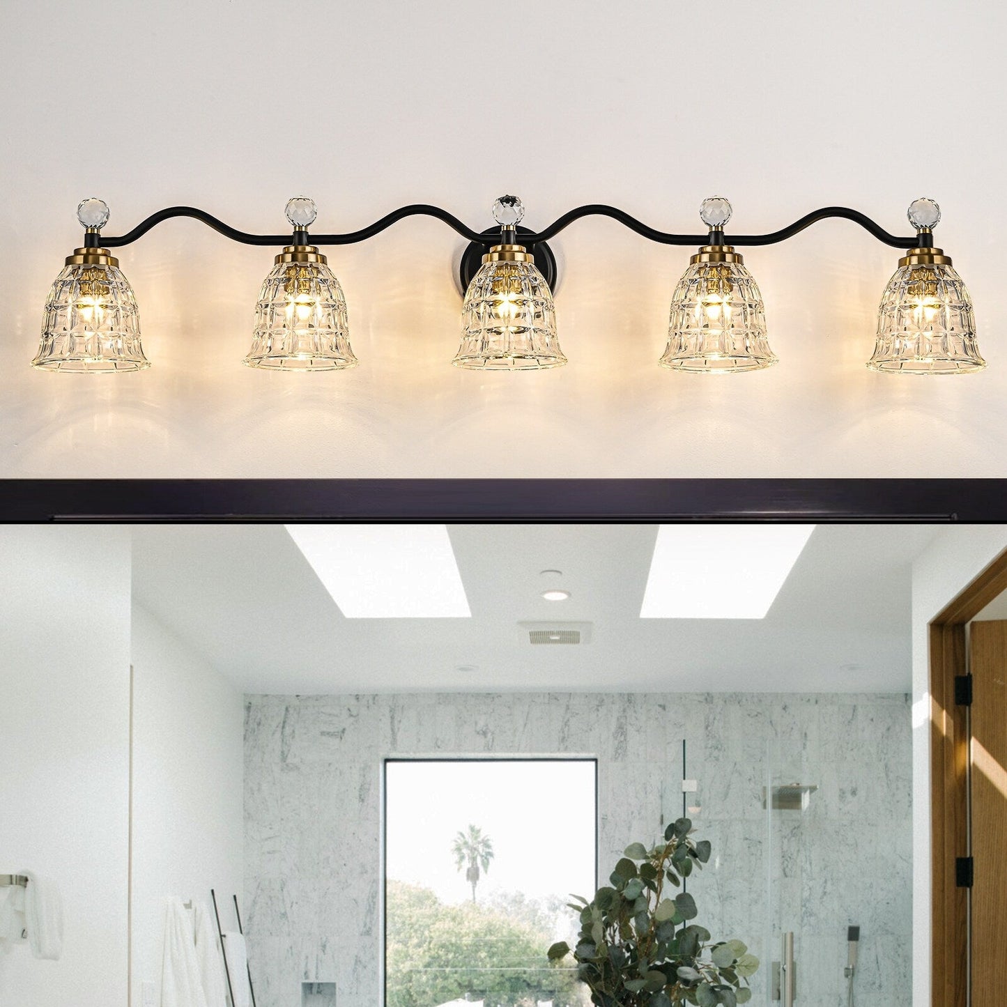 Luminaires de salle de bain modernes Ora à intensité variable, noir et or