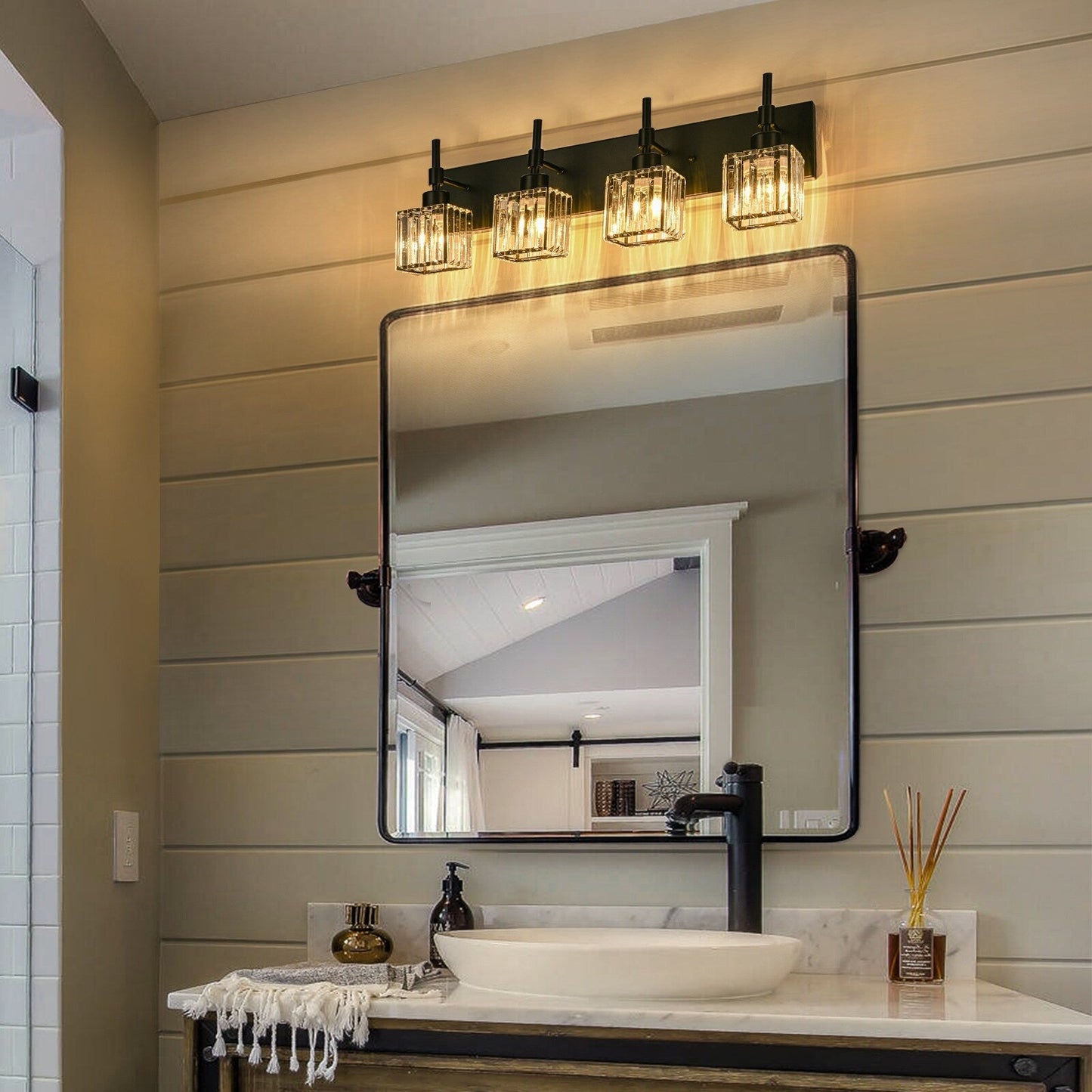 Luminaires de salle de bain Ora Modern en cristal à intensité variable sur miroir Glam Vanity Lights